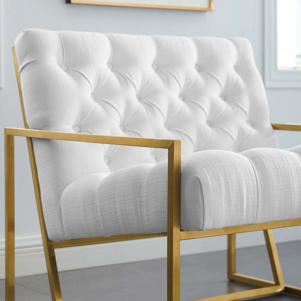 Bequest Gold Stainless Steel Upholstered Fabric Accent Chair, White