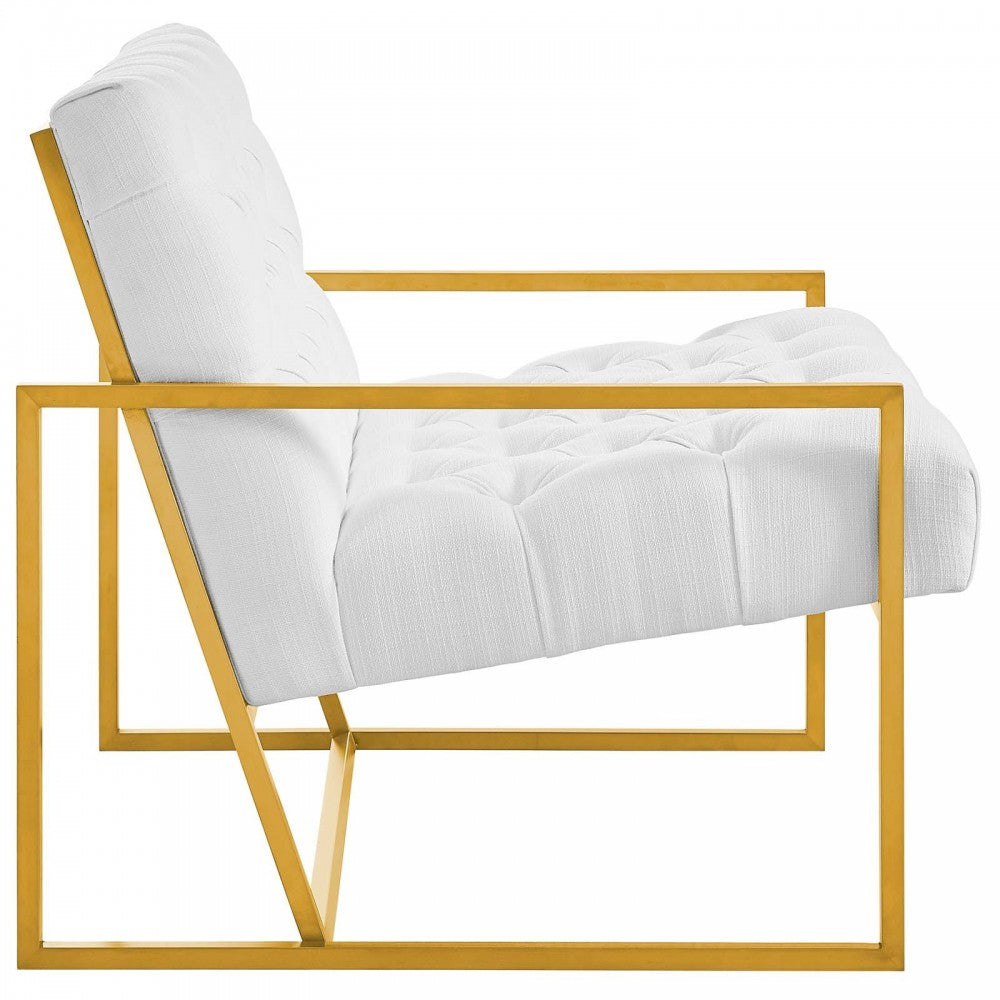 Bequest Gold Stainless Steel Upholstered Fabric Accent Chair, White