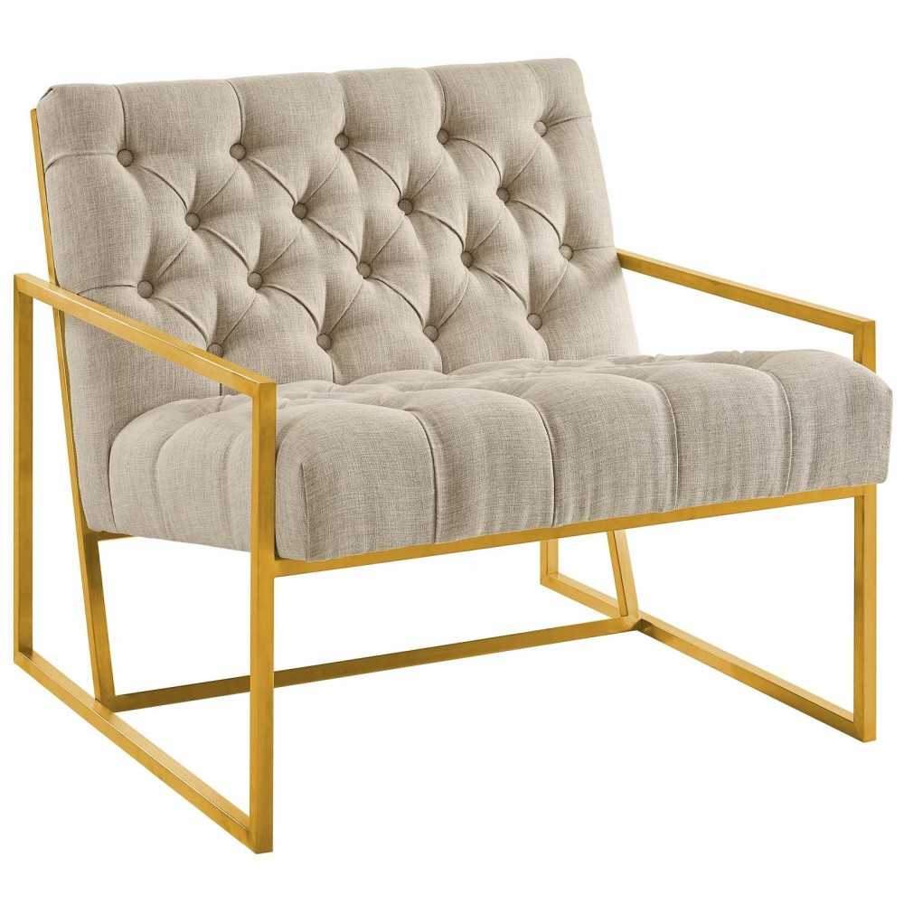 Bequest Gold Stainless Steel Upholstered Fabric Accent Chair, Beige
