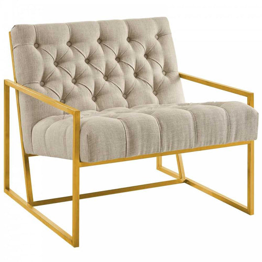 Bequest Gold Stainless Steel Upholstered Fabric Accent Chair, Beige