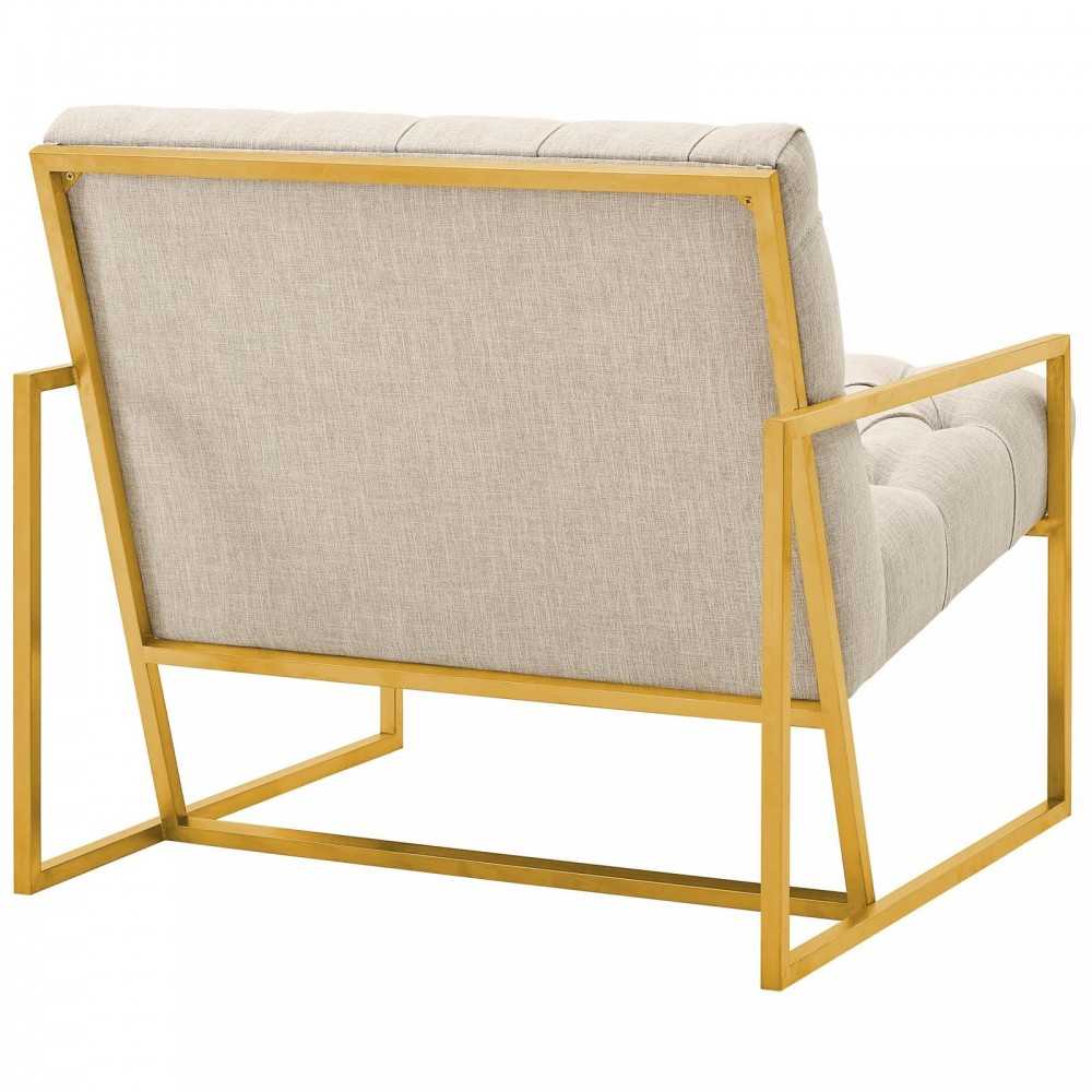 Bequest Gold Stainless Steel Upholstered Fabric Accent Chair, Beige