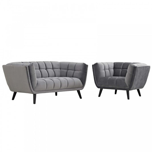 Bestow 2 Piece Performance Velvet Loveseat and Armchair Set, Gray