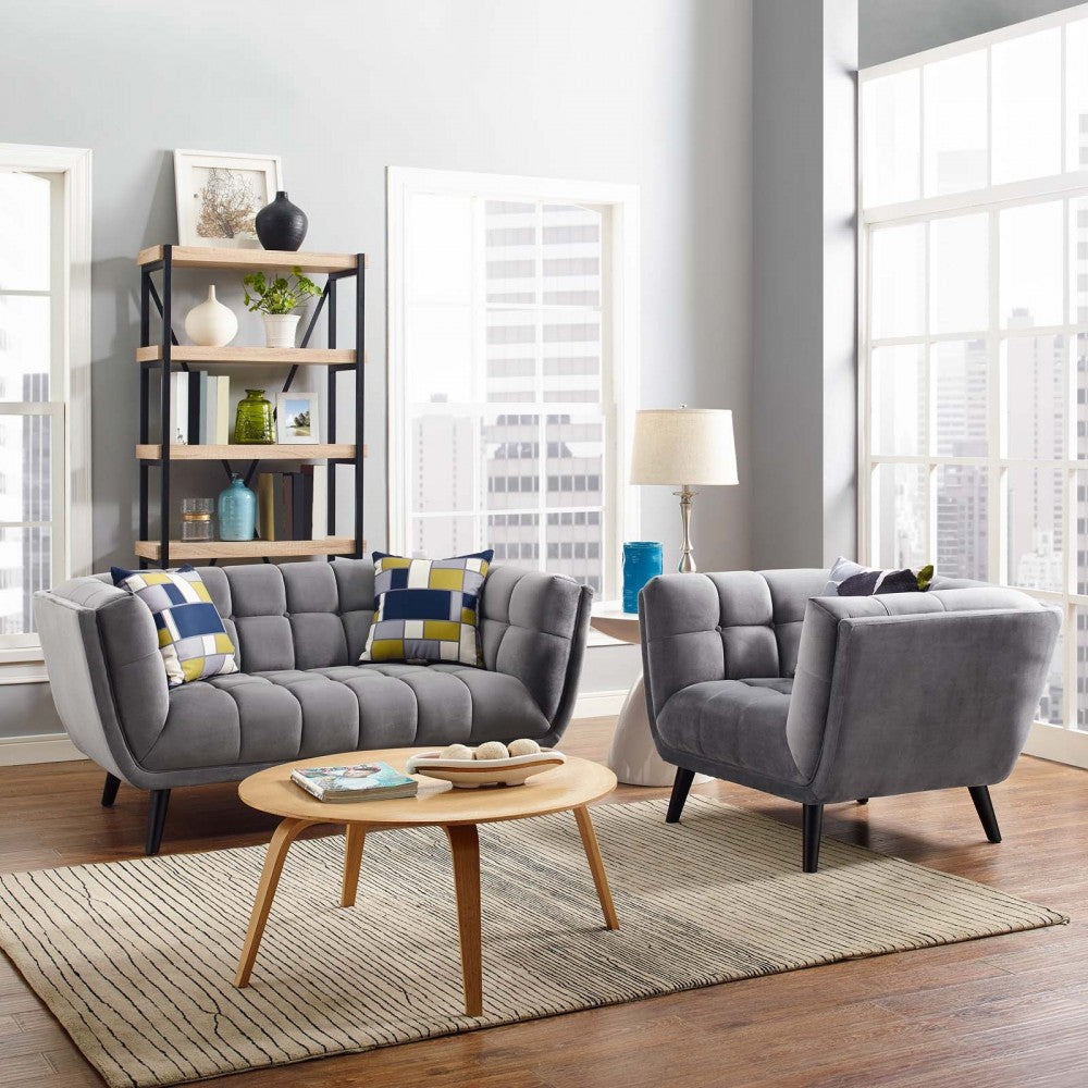 Bestow 2 Piece Performance Velvet Loveseat and Armchair Set, Gray
