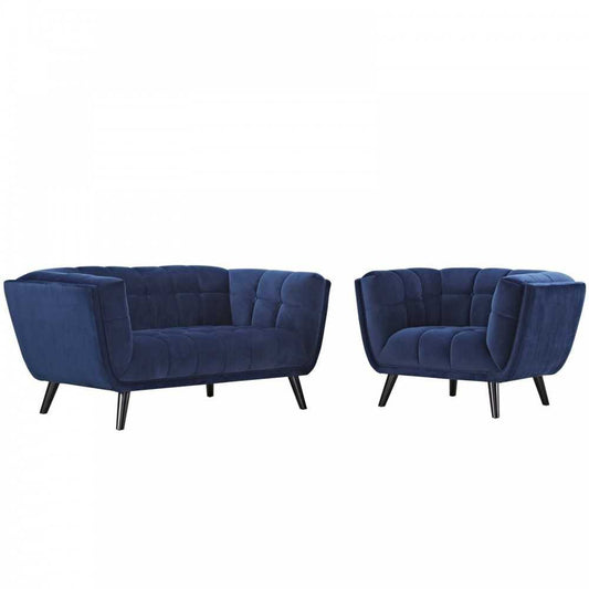 Bestow 2 Piece Performance Velvet Loveseat and Armchair Set, Navy