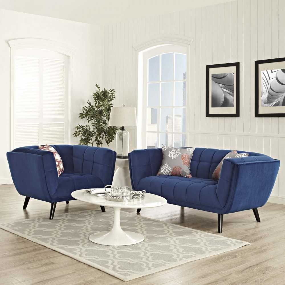 Bestow 2 Piece Performance Velvet Loveseat and Armchair Set, Navy