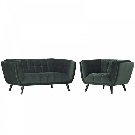 Bestow 2 Piece Performance Velvet Loveseat and Armchair Set, Green