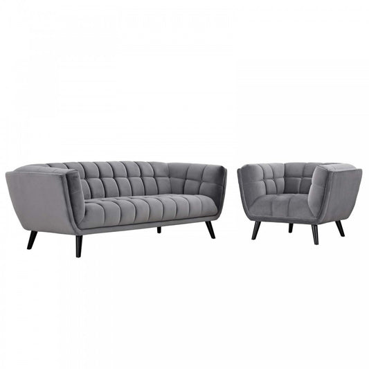 Bestow 2 Piece Performance Velvet Sofa and Armchair Set, Gray
