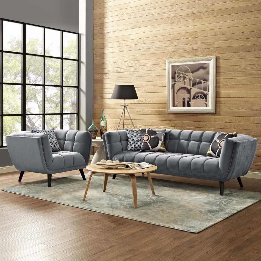 Bestow 2 Piece Performance Velvet Sofa and Armchair Set, Gray