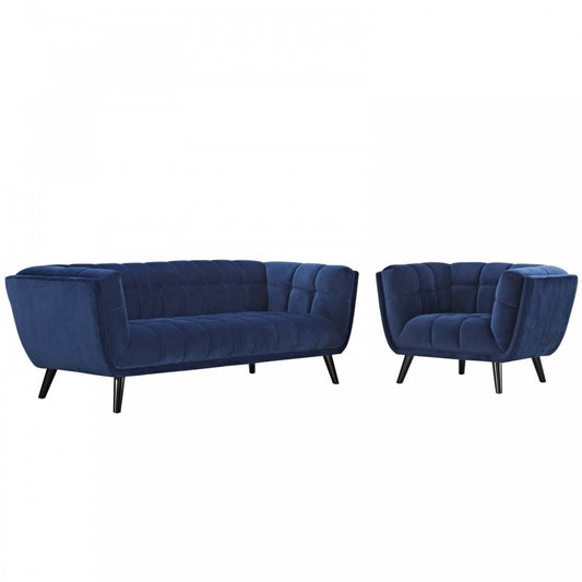 Bestow 2 Piece Performance Velvet Sofa and Armchair Set, Navy