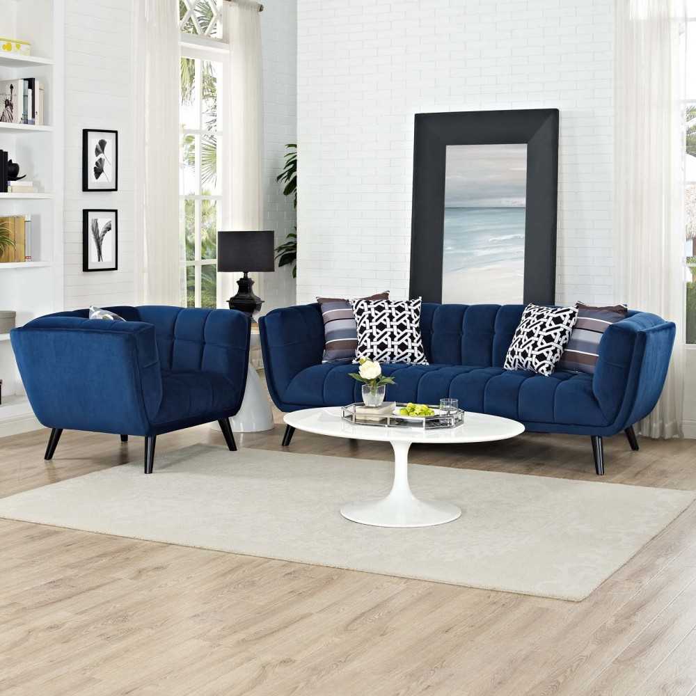 Bestow 2 Piece Performance Velvet Sofa and Armchair Set, Navy