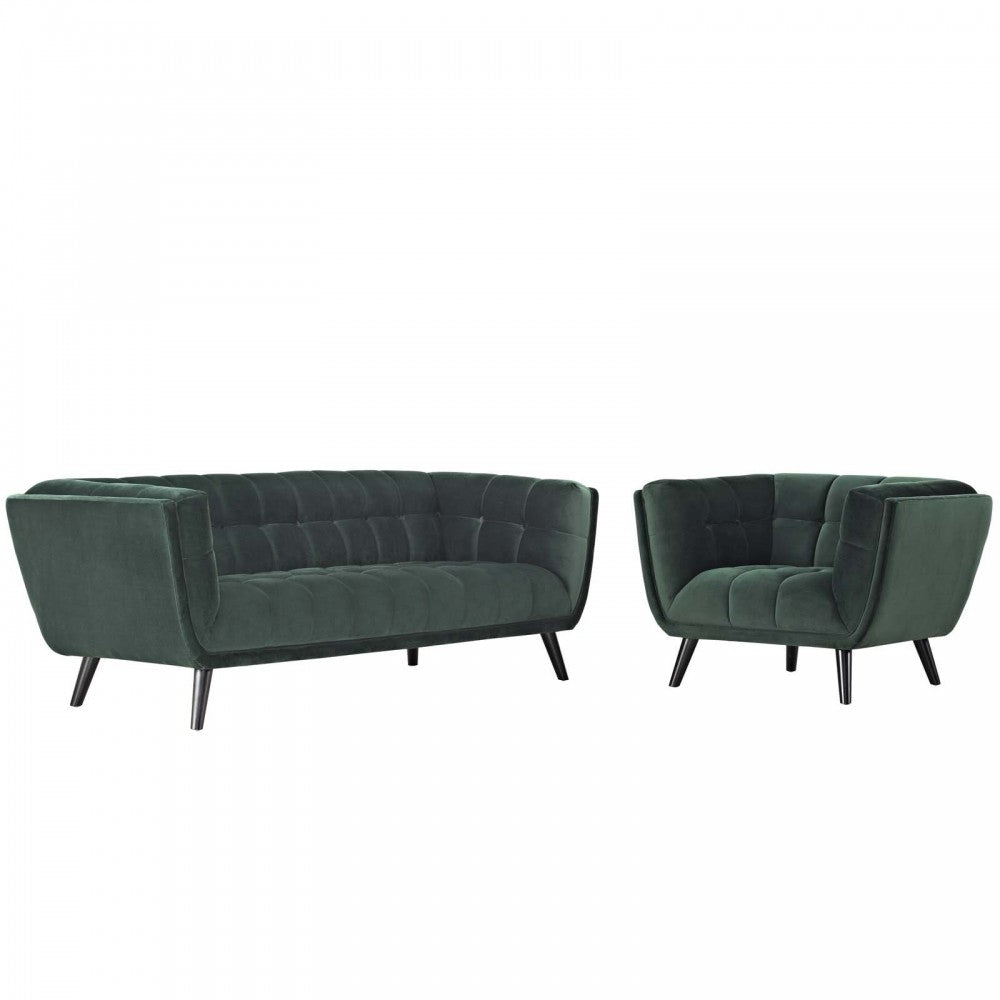 Bestow 2 Piece Performance Velvet Sofa and Armchair Set, Green