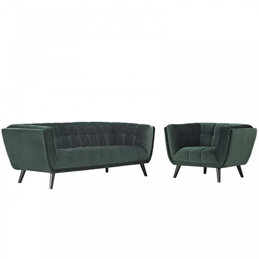 Bestow 2 Piece Performance Velvet Sofa and Armchair Set, Green