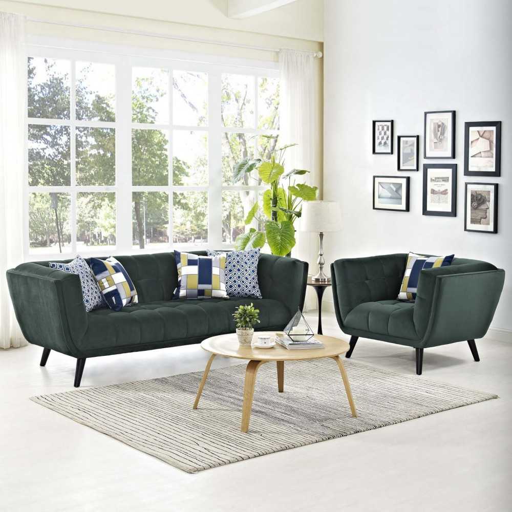 Bestow 2 Piece Performance Velvet Sofa and Armchair Set, Green