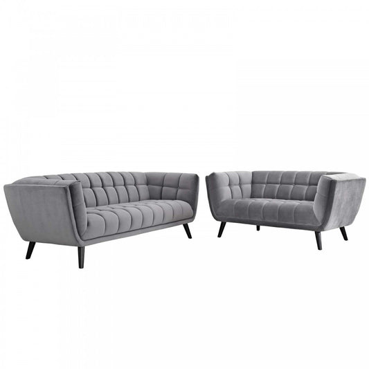 Bestow 2 Piece Performance Velvet Sofa and Loveseat Set, Gray