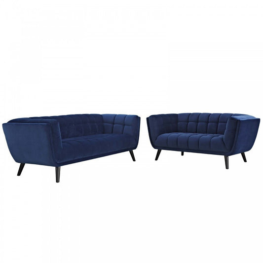 Bestow 2 Piece Performance Velvet Sofa and Loveseat Set, Navy