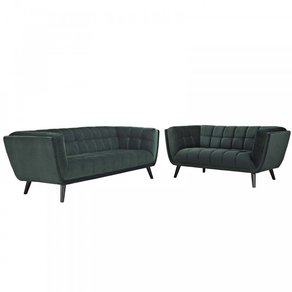 Bestow 2 Piece Performance Velvet Sofa and Loveseat Set, Green