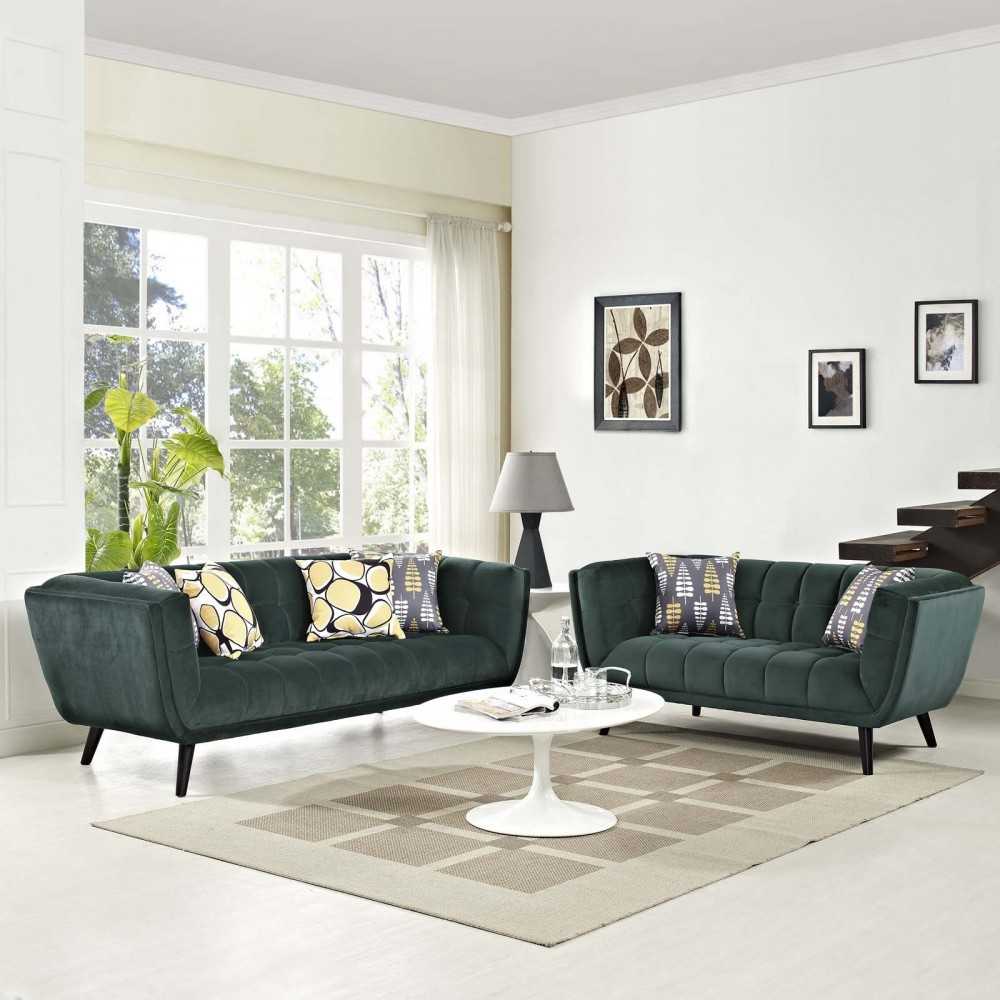 Bestow 2 Piece Performance Velvet Sofa and Loveseat Set, Green