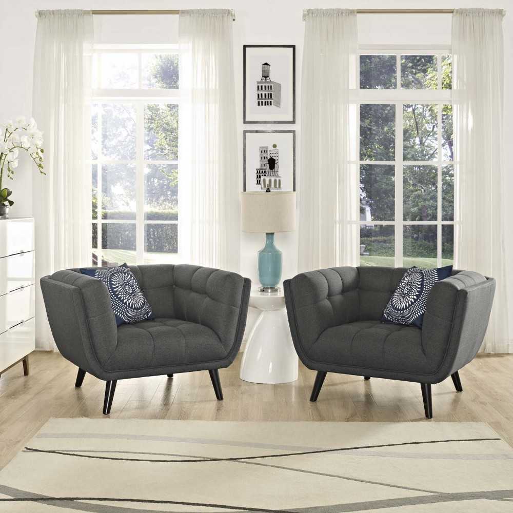 Bestow 2 Piece Upholstered Fabric Armchair Set, Gray