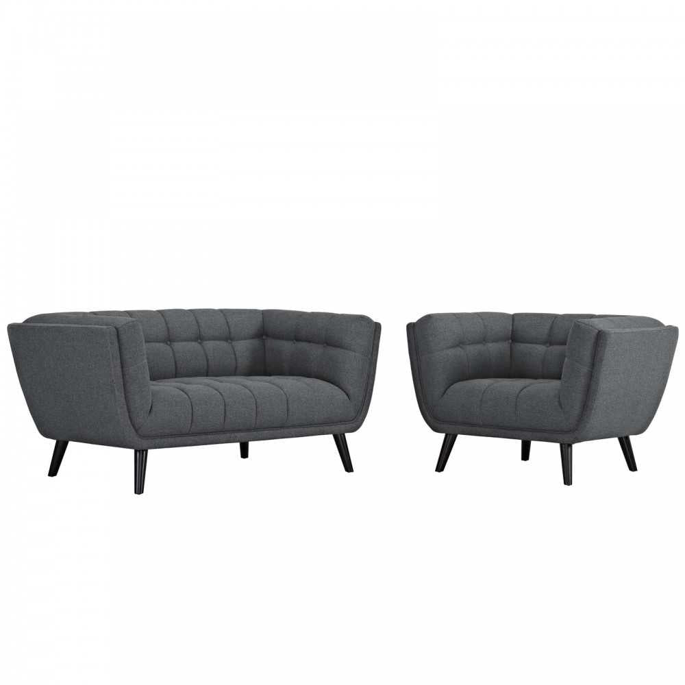 Bestow 2 Piece Upholstered Fabric Loveseat and Armchair Set, Gray, EEI-2972-GRY-SET