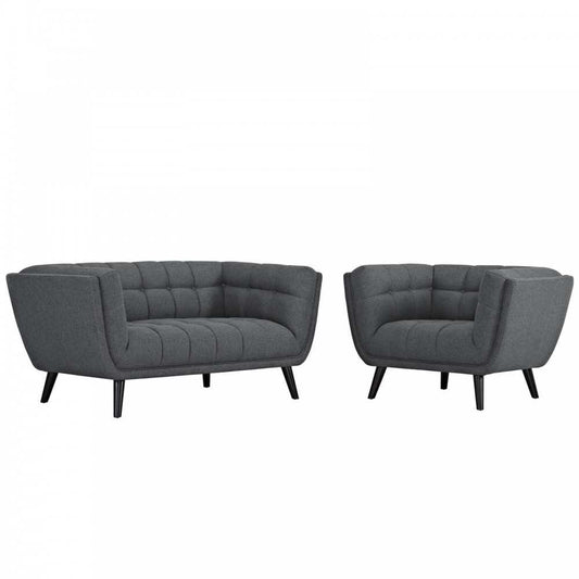 Bestow 2 Piece Upholstered Fabric Loveseat and Armchair Set, Gray, EEI-2972-GRY-SET