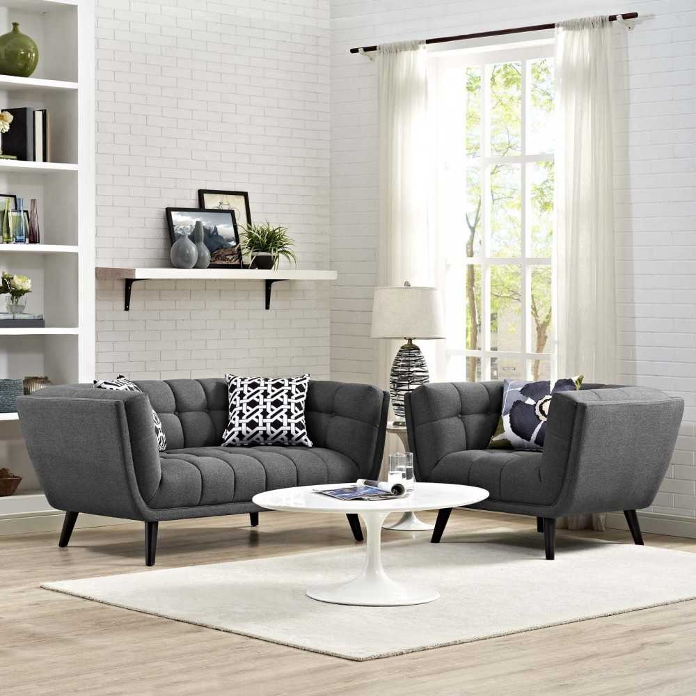 Bestow 2 Piece Upholstered Fabric Loveseat and Armchair Set, Gray, EEI-2972-GRY-SET