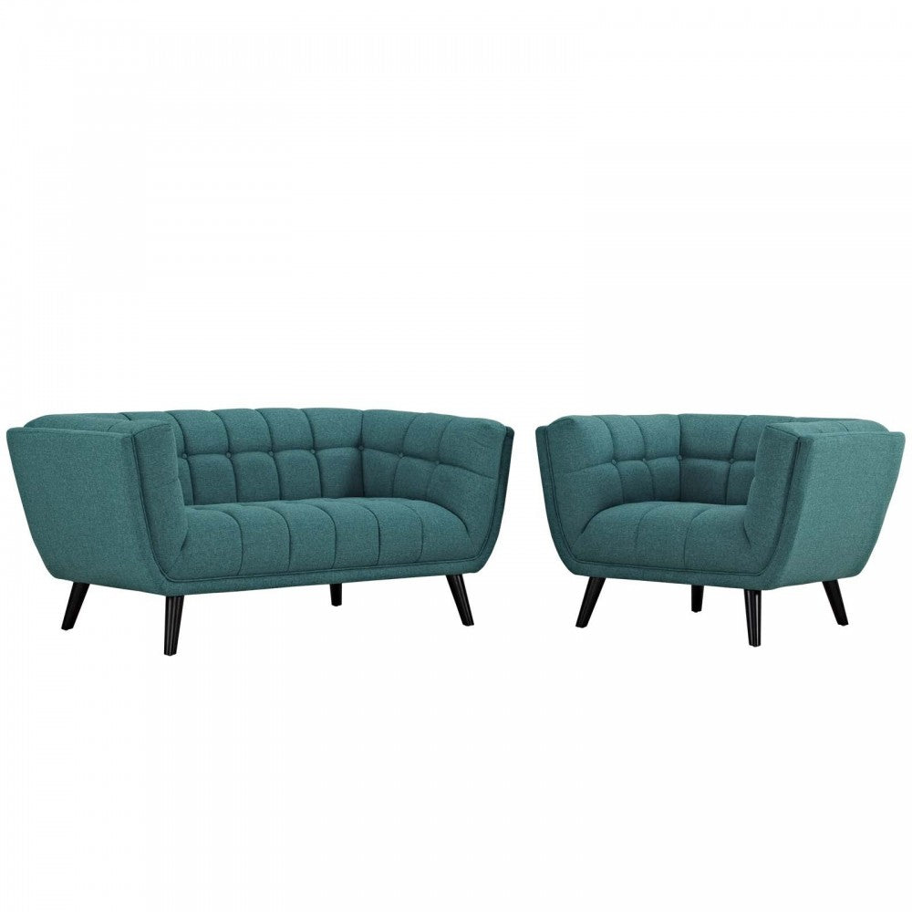 Bestow 2 Piece Upholstered Fabric Loveseat and Armchair Set, Gray, EEI-2972-TEA-SET