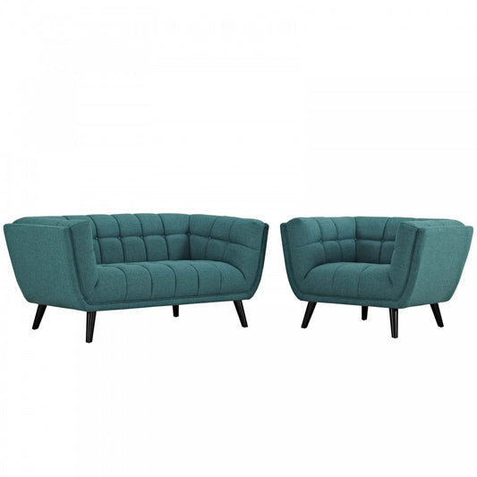 Bestow 2 Piece Upholstered Fabric Loveseat and Armchair Set, Gray, EEI-2972-TEA-SET
