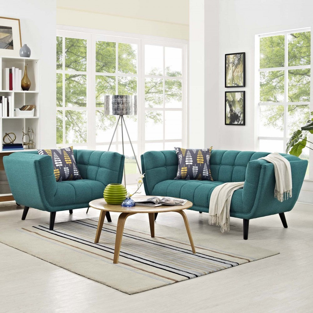 Bestow 2 Piece Upholstered Fabric Loveseat and Armchair Set, Gray, EEI-2972-TEA-SET