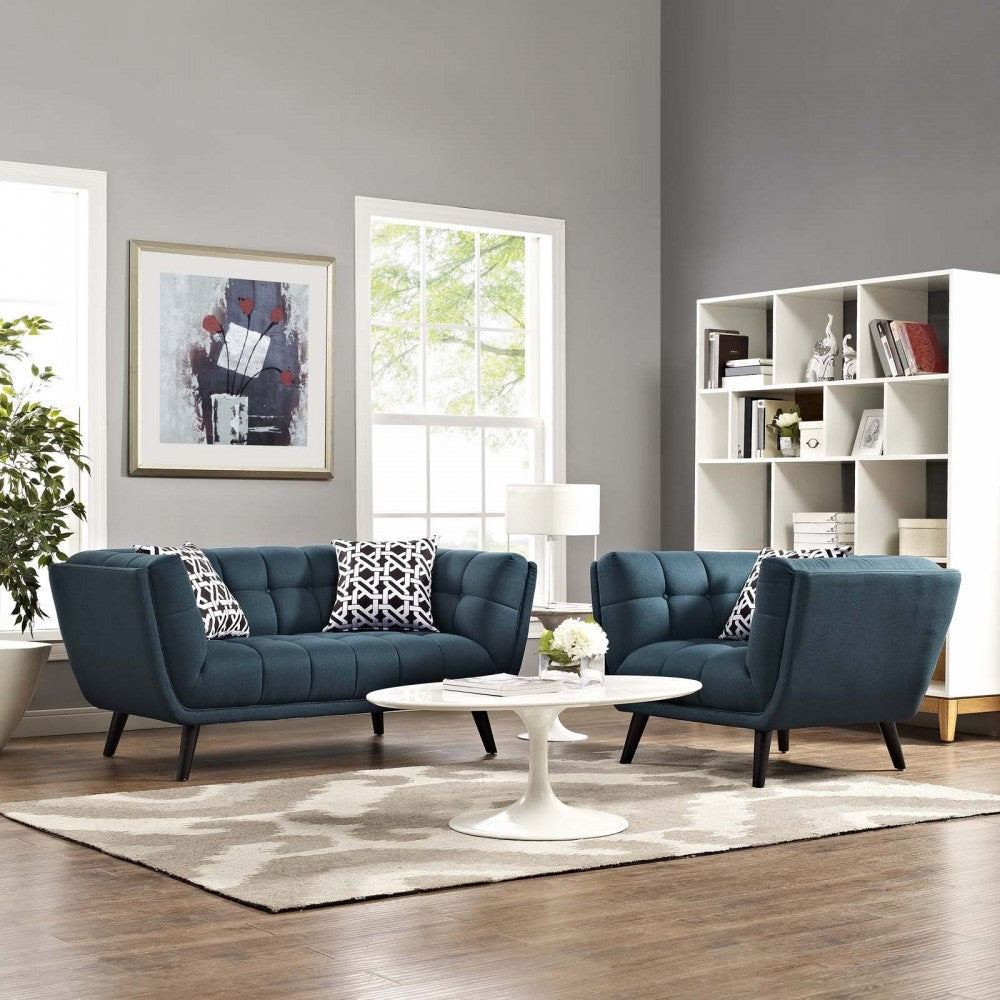 Bestow 2 Piece Upholstered Fabric Loveseat and Armchair Set, Gray, EEI-2972-BLU-SET