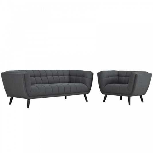 Bestow 2 Piece Upholstered Fabric Sofa and Armchair Set, Gray
