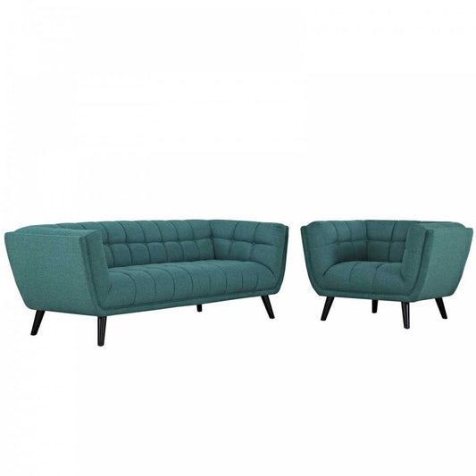 Bestow 2 Piece Upholstered Fabric Sofa and Armchair Set, Teal