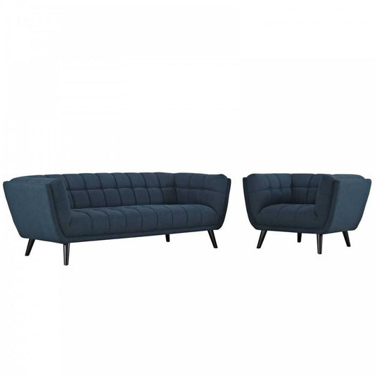 Bestow 2 Piece Upholstered Fabric Sofa and Armchair Set, Blue