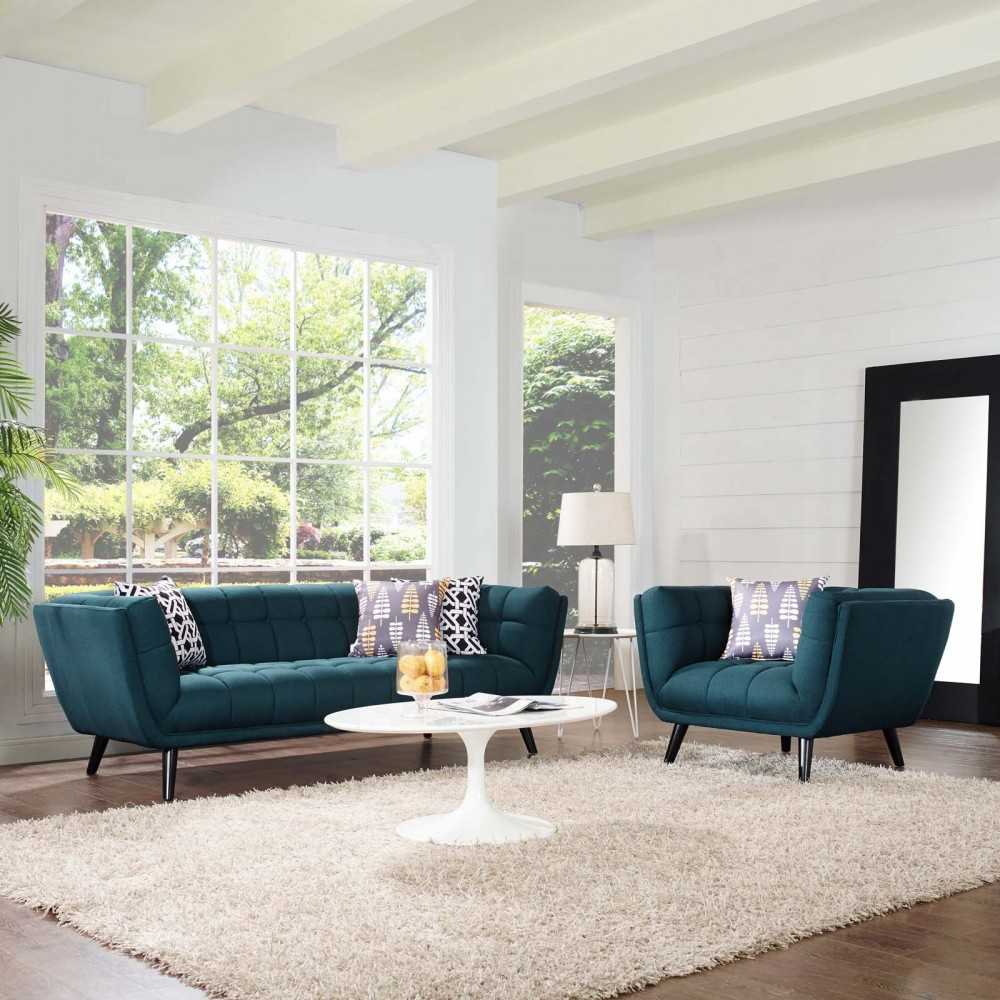 Bestow 2 Piece Upholstered Fabric Sofa and Armchair Set, Blue