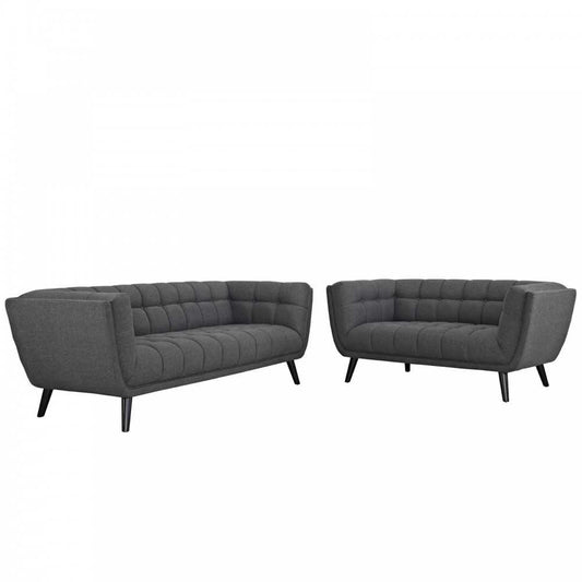 Bestow 2 Piece Upholstered Fabric Sofa and Loveseat Set, Gray