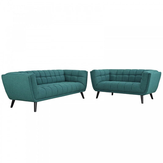 Bestow 2 Piece Upholstered Fabric Sofa and Loveseat Set, Teal