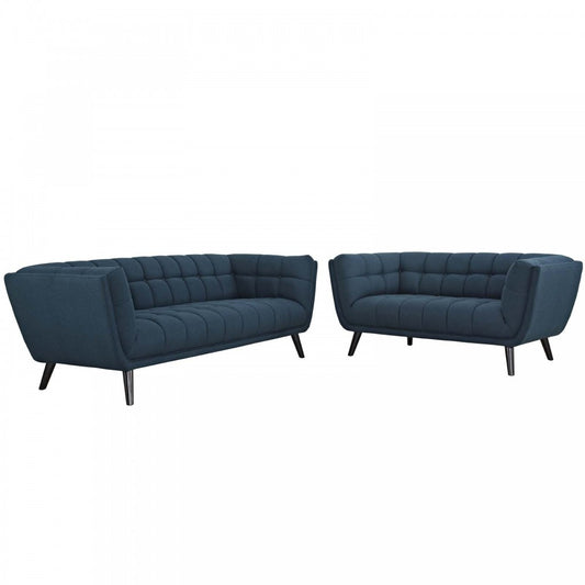 Bestow 2 Piece Upholstered Fabric Sofa and Loveseat Set, Blue
