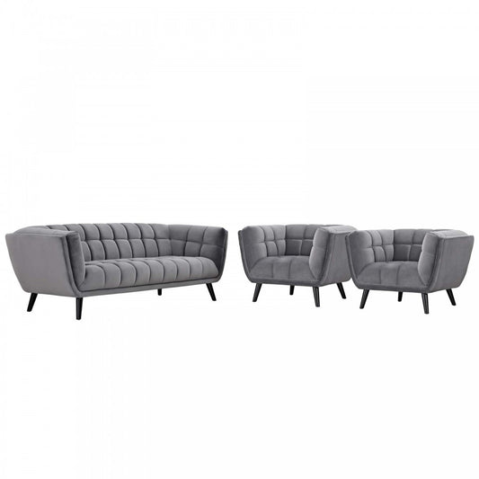 Bestow 3 Piece Performance Velvet Sofa and Armchair Set, Gray