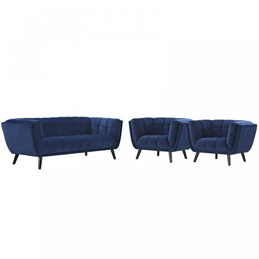 Bestow 3 Piece Performance Velvet Sofa and Armchair Set, Navy