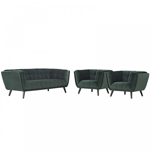 Bestow 3 Piece Performance Velvet Sofa and Armchair Set, Green
