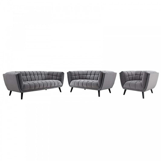 Bestow 3 Piece Performance Velvet Sofa Loveseat and Armchair Set, Gray