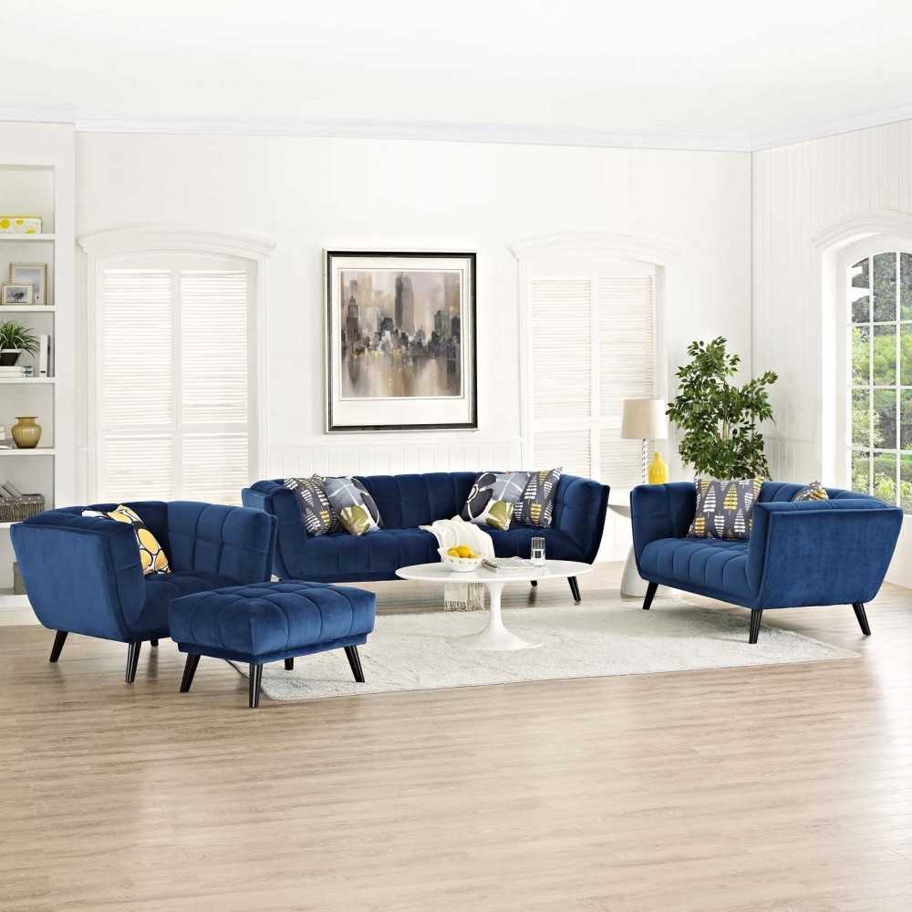 Bestow 3 Piece Performance Velvet Sofa Loveseat and Armchair Set, Navy