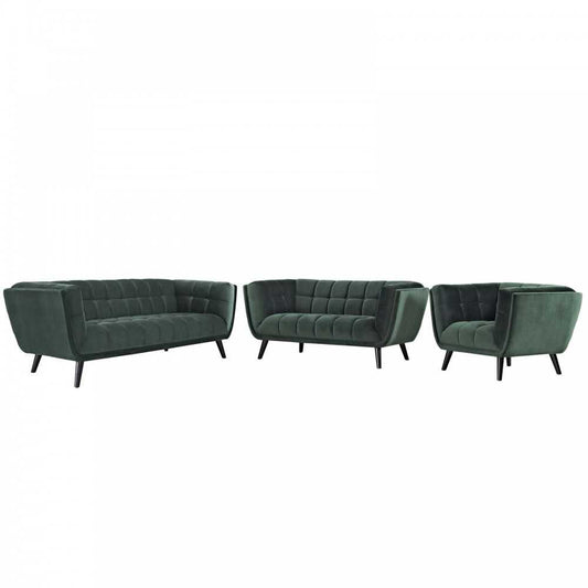 Bestow 3 Piece Performance Velvet Sofa Loveseat and Armchair Set, Green