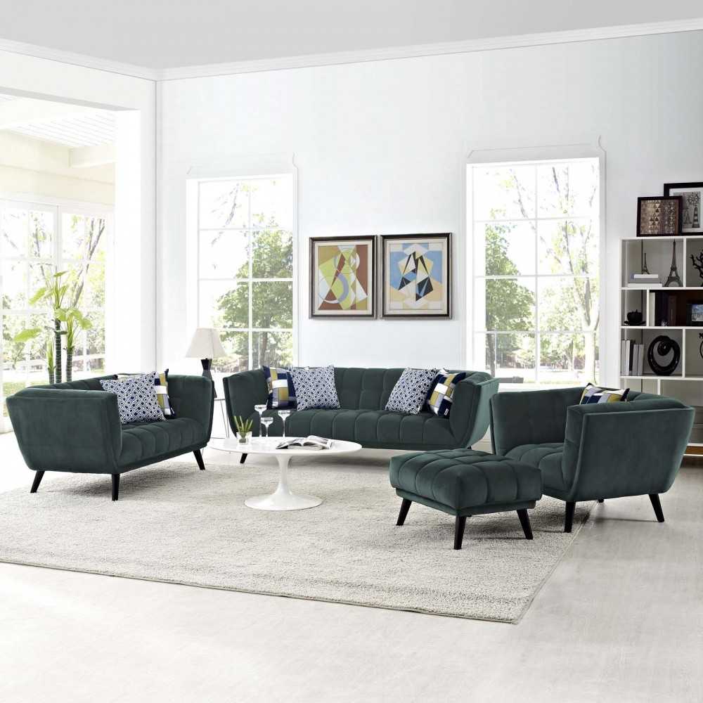 Bestow 3 Piece Performance Velvet Sofa Loveseat and Armchair Set, Green