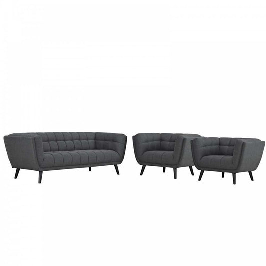 Bestow 3 Piece Upholstered Fabric Sofa and Armchair Set, Gray