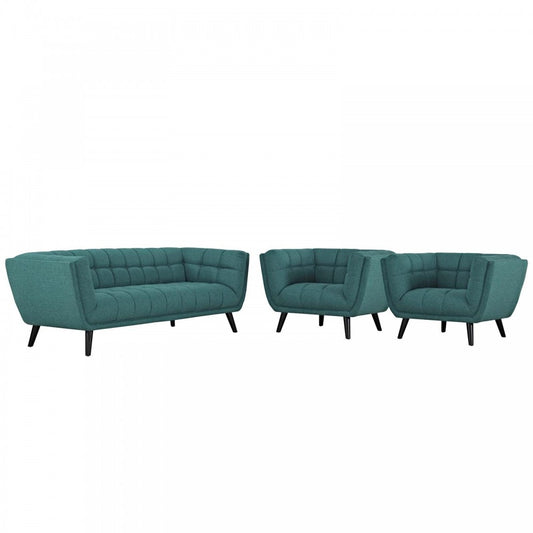 Bestow 3 Piece Upholstered Fabric Sofa and Armchair Set, Teal