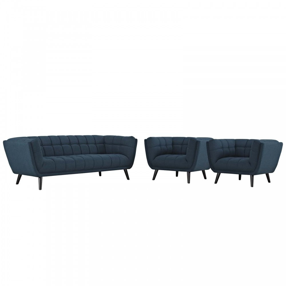 Bestow 3 Piece Upholstered Fabric Sofa and Armchair Set, Blue