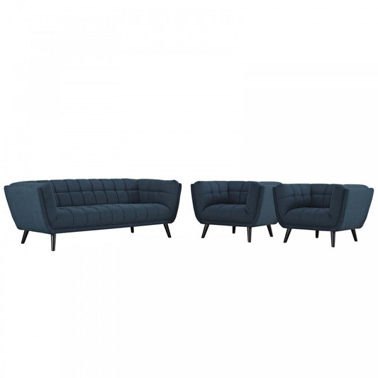 Bestow 3 Piece Upholstered Fabric Sofa and Armchair Set, Blue