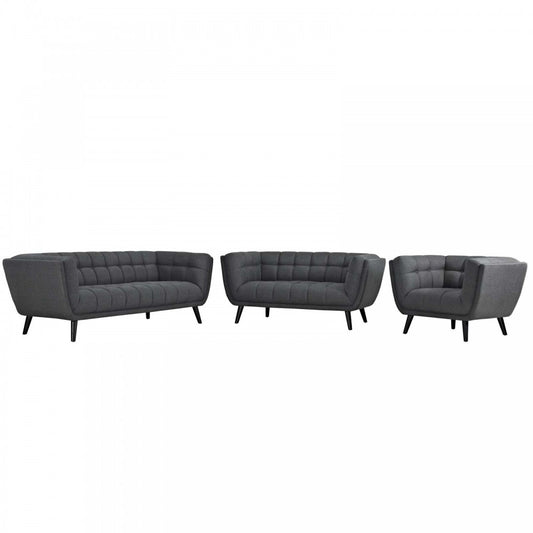 Bestow 3 Piece Upholstered Fabric Sofa Loveseat and Armchair Set, Gray