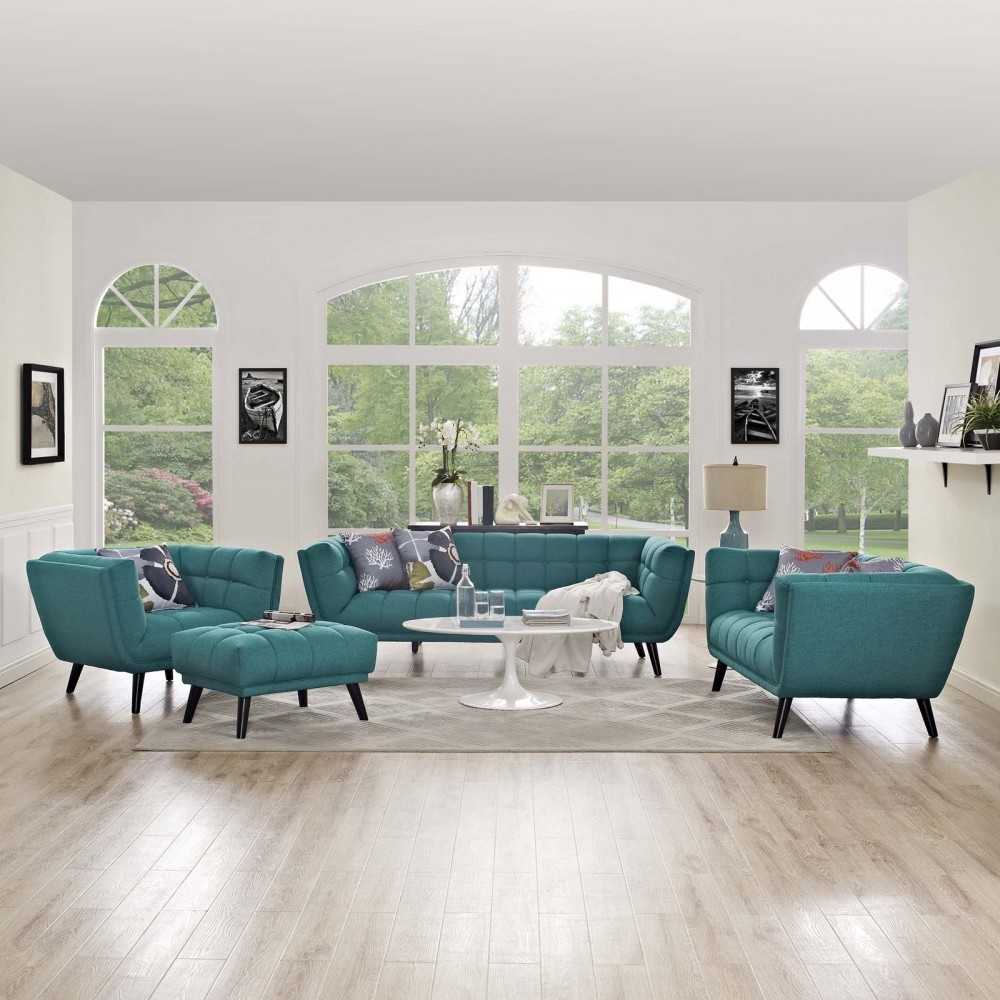 Bestow 3 Piece Upholstered Fabric Sofa Loveseat and Armchair Set, Teal