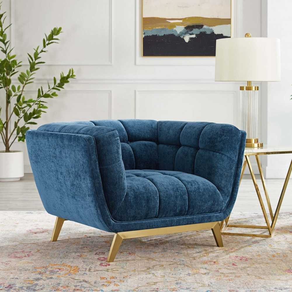 Bestow Crushed Performance Velvet Armchair, Navy